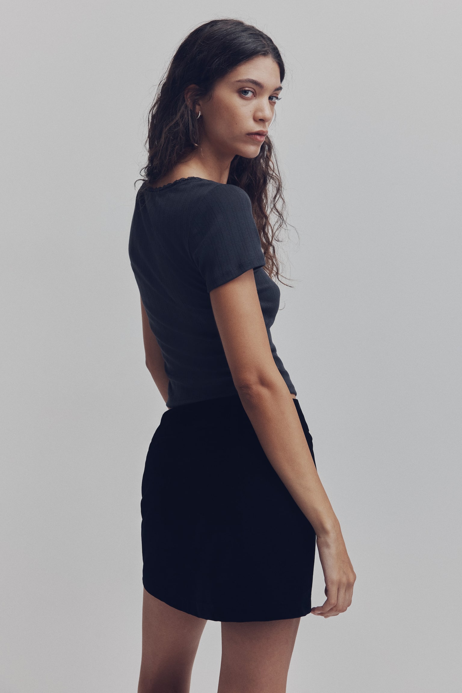 Lace-trimmed top - Dark grey/Turquoise/Cream - 5