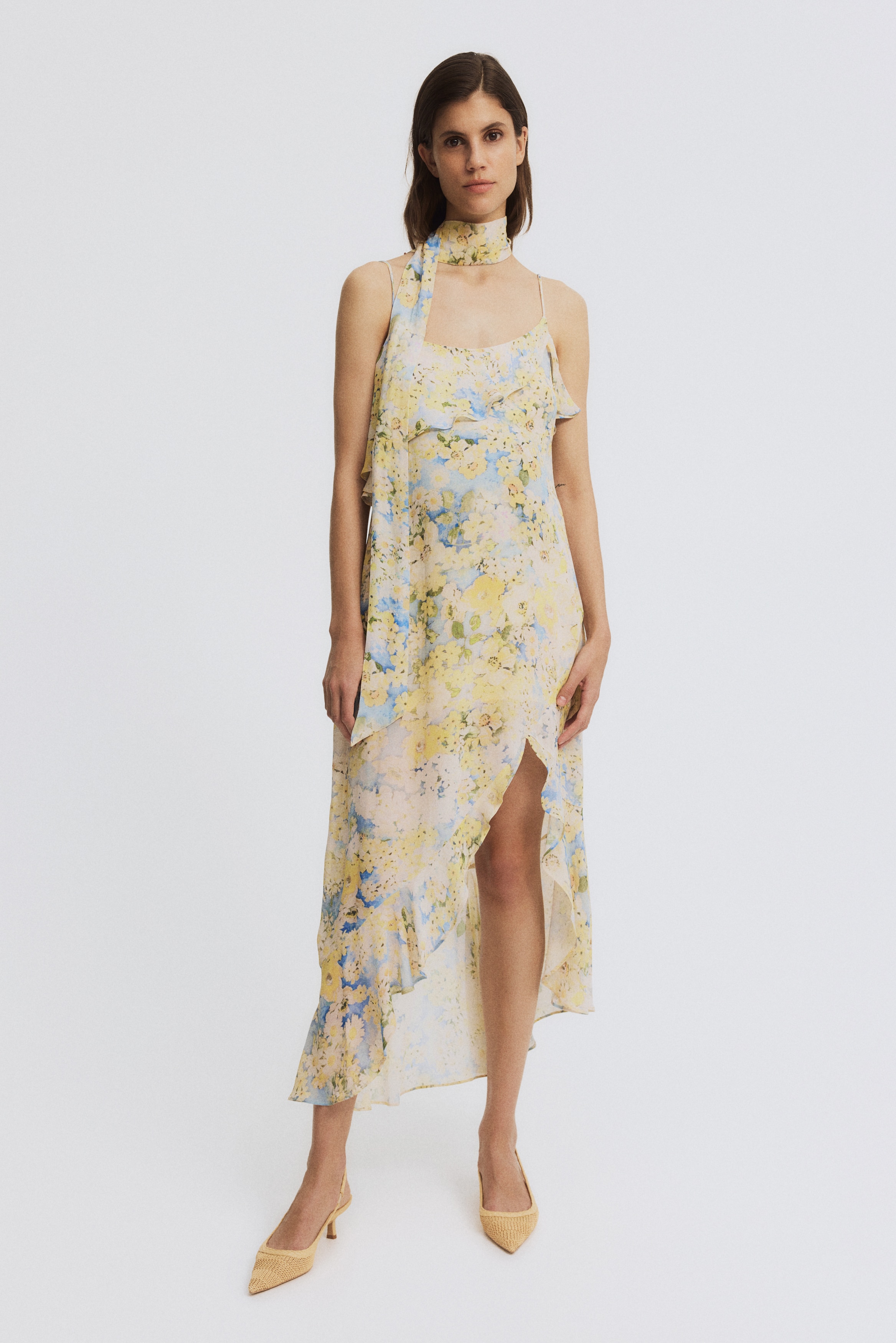 MAMA Flounced Chiffon Dress with Scarf