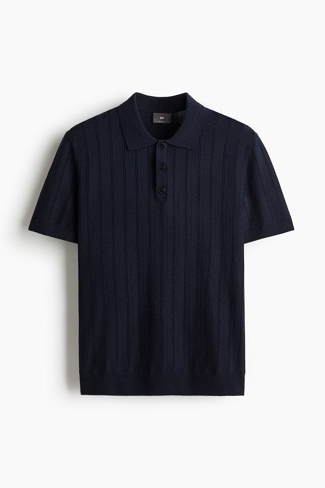 Regular Fit Textured polo shirt - Navy blue - 1
