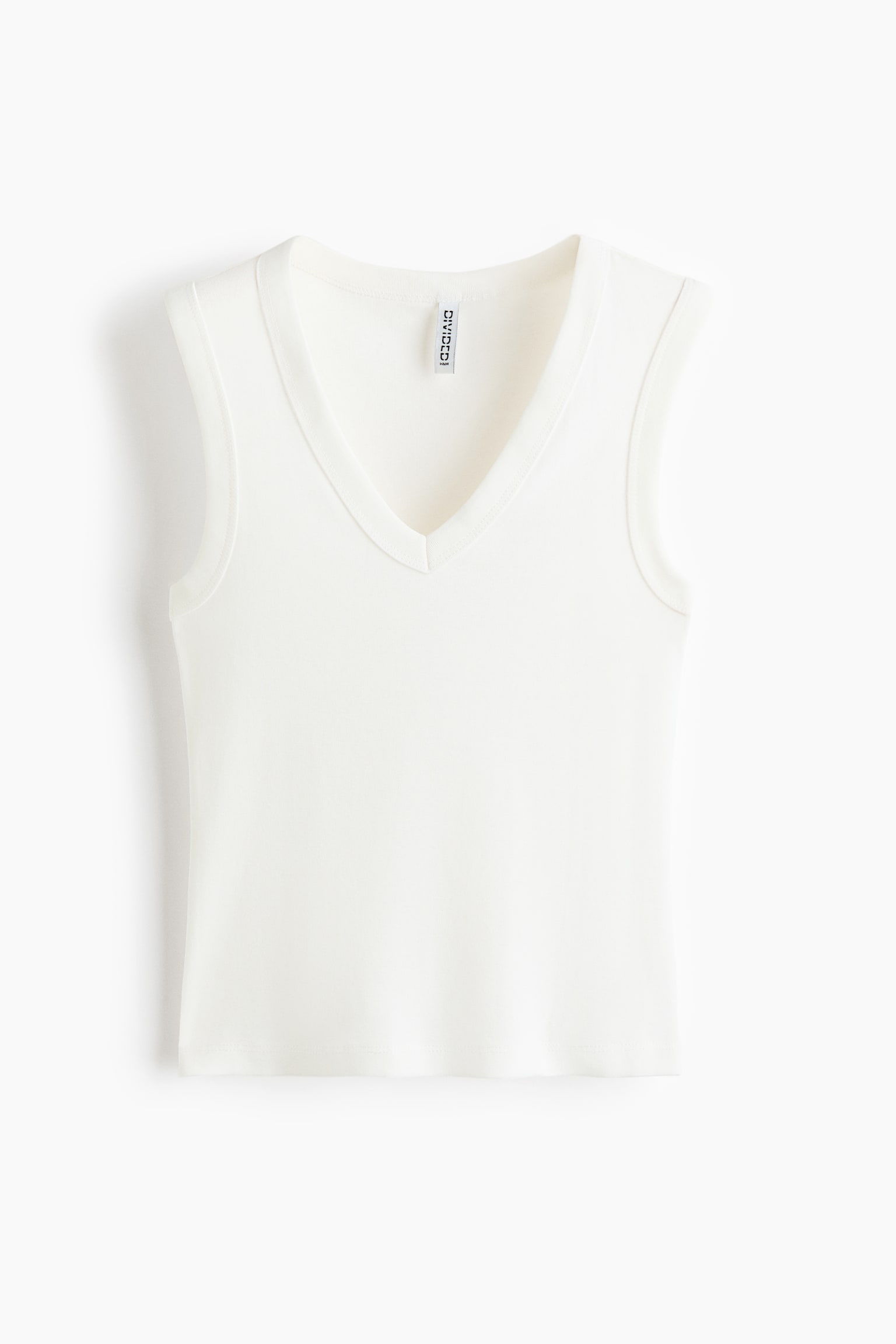 Top acanalado con escote en V - Crema/Negro - 1