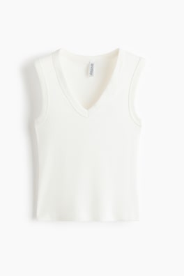 Ribbad tanktop med V-ringning
