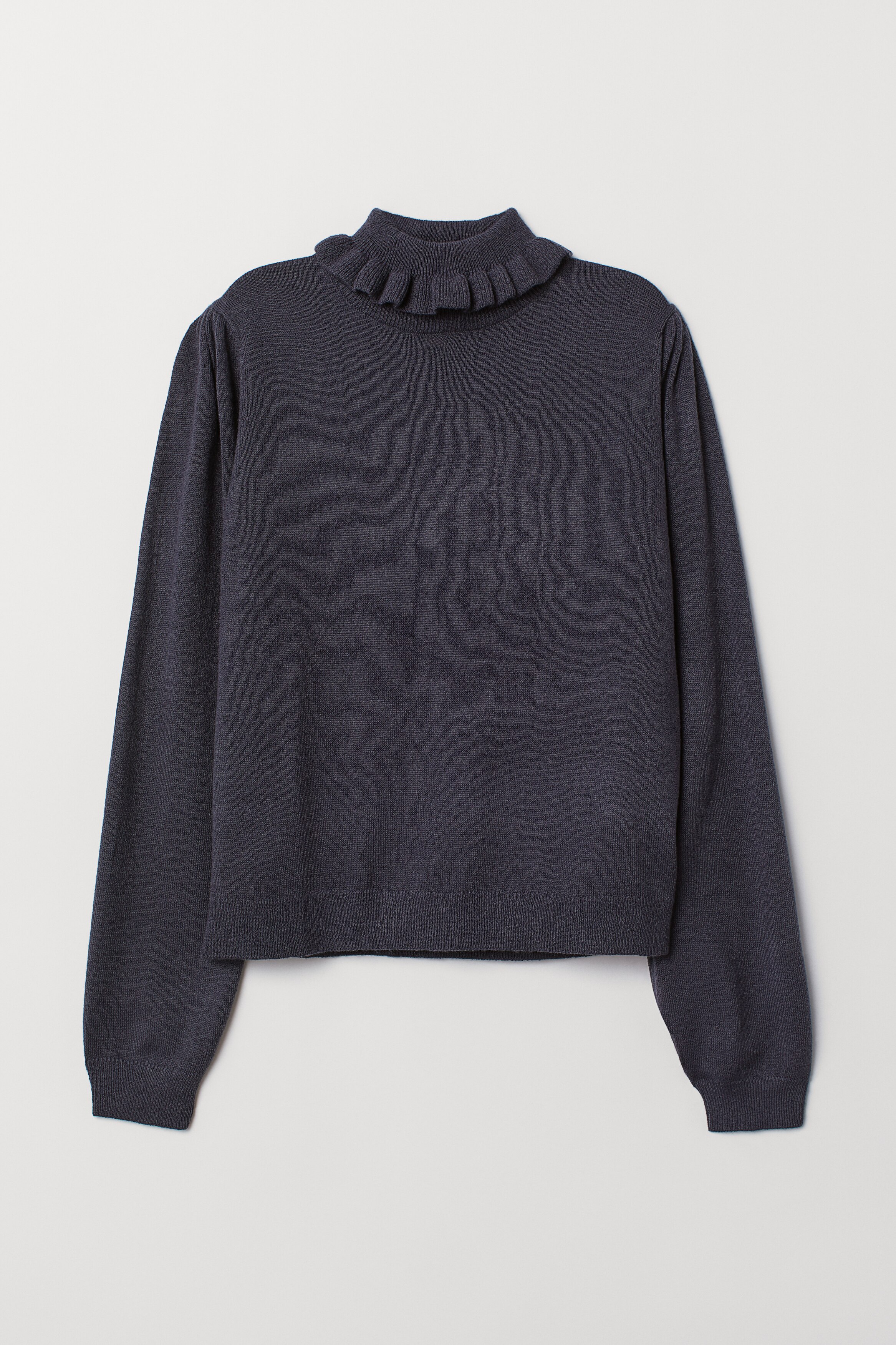 Polo Neck Grey Ruffle Jumper Fine-knit Polo-neck Jumper