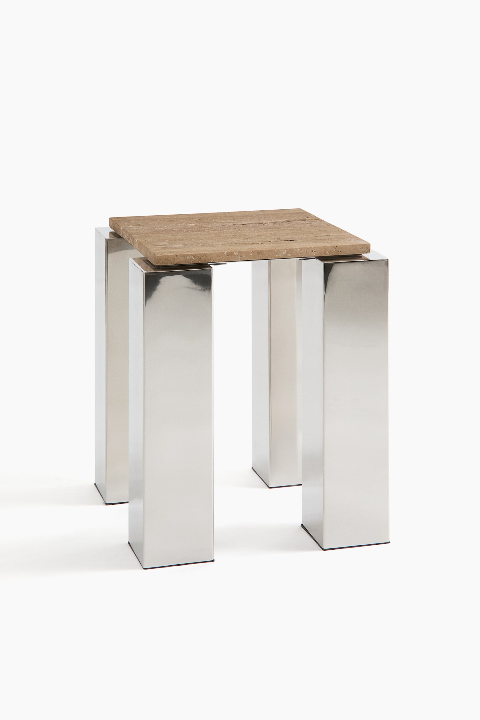 Travertine side table - Beige/Silver-coloured - 1