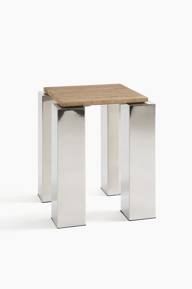 Mesa de apoio em travertino - Bege/Prateado - 1