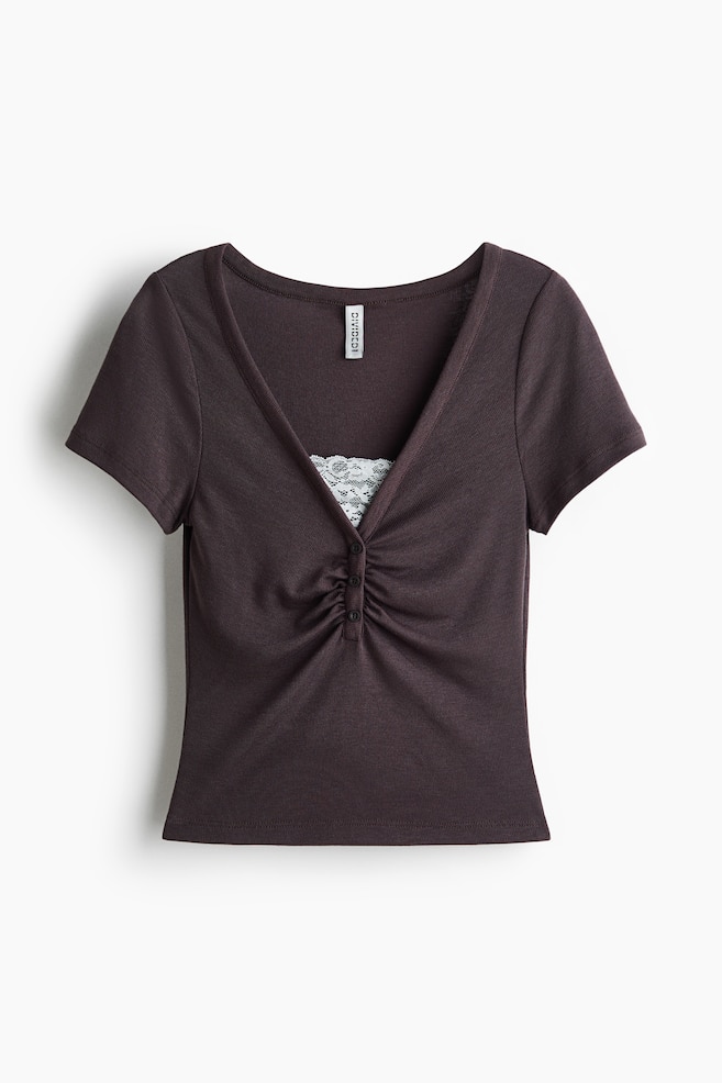 Lace-detail top - Dark mole/Light grey marl - 1