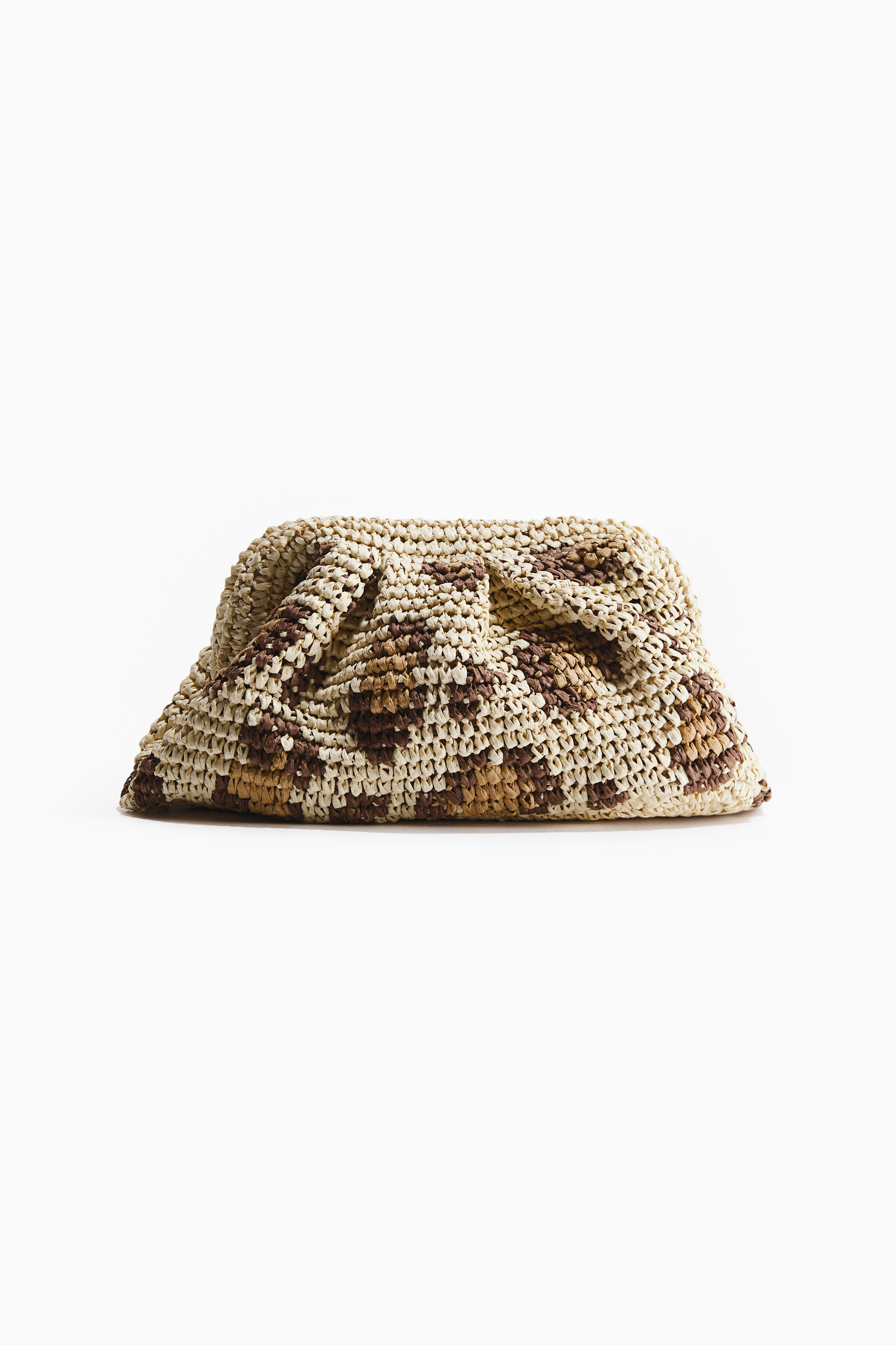 Clutch aus Bast - Beige/Leopardenprint