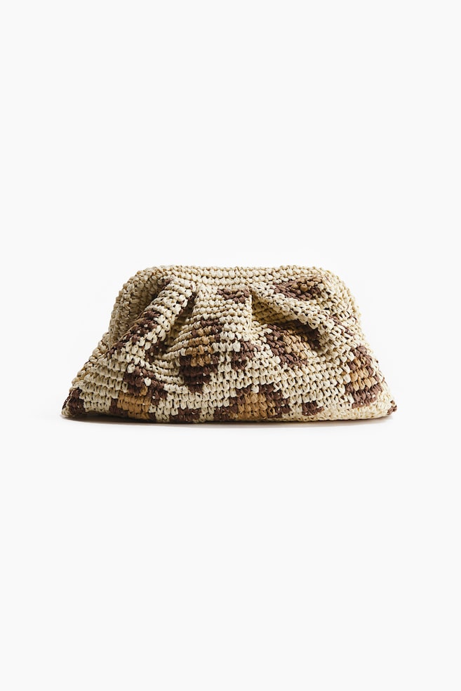 Straw Clutch Bag - Beige/leopard print - 1