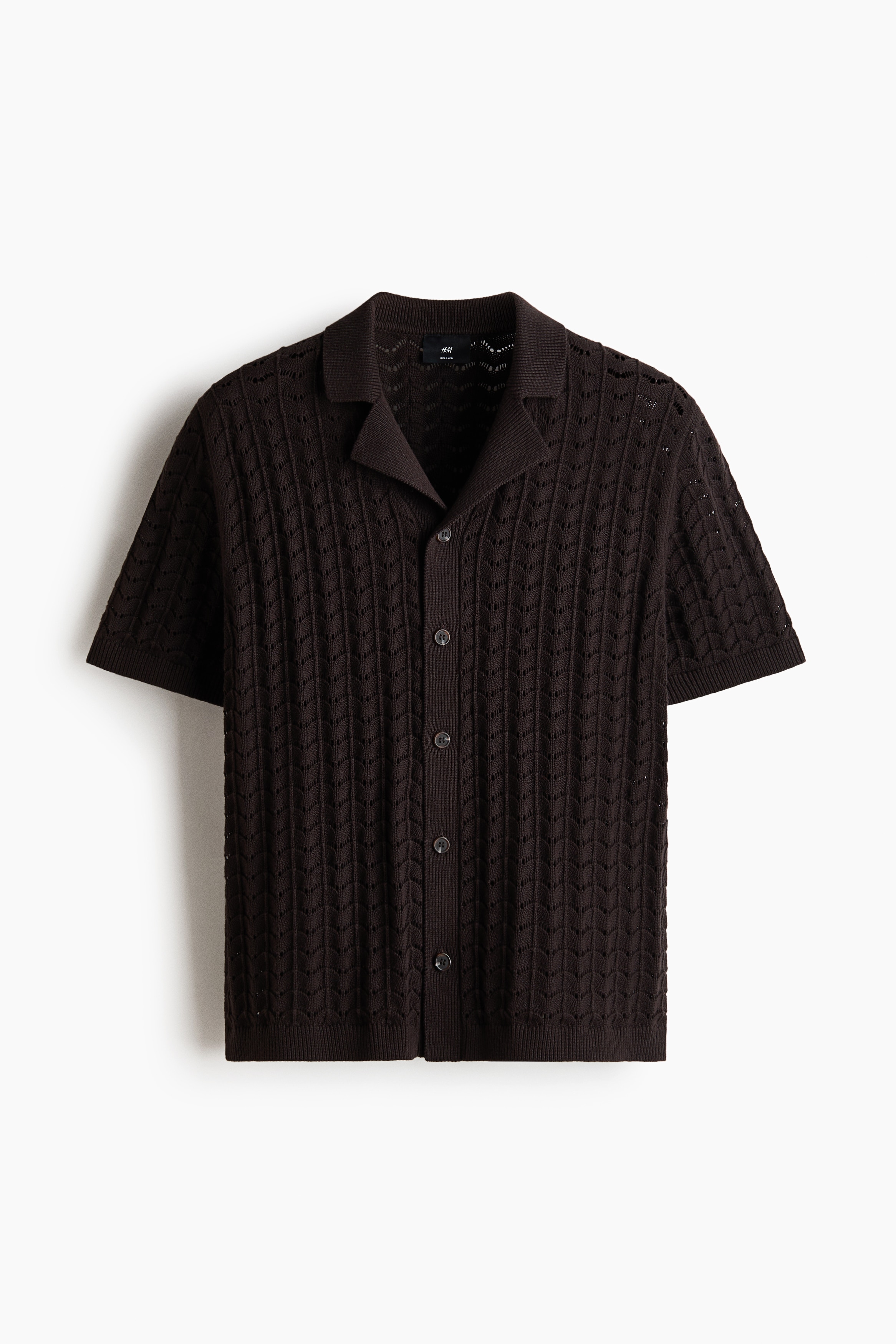 Camisa resort Relaxed Fit en tejido pointelle - Café oscuro/Crema