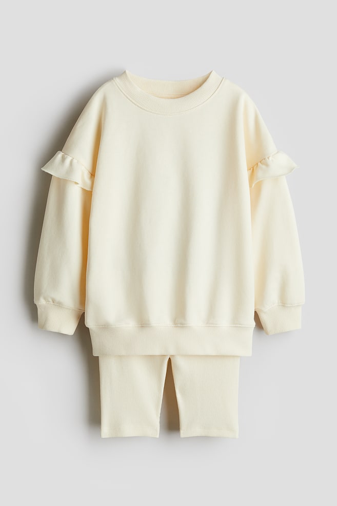 2-piece sweatshirt and shorts set - Light yellow/Light green/Spotted - 1
