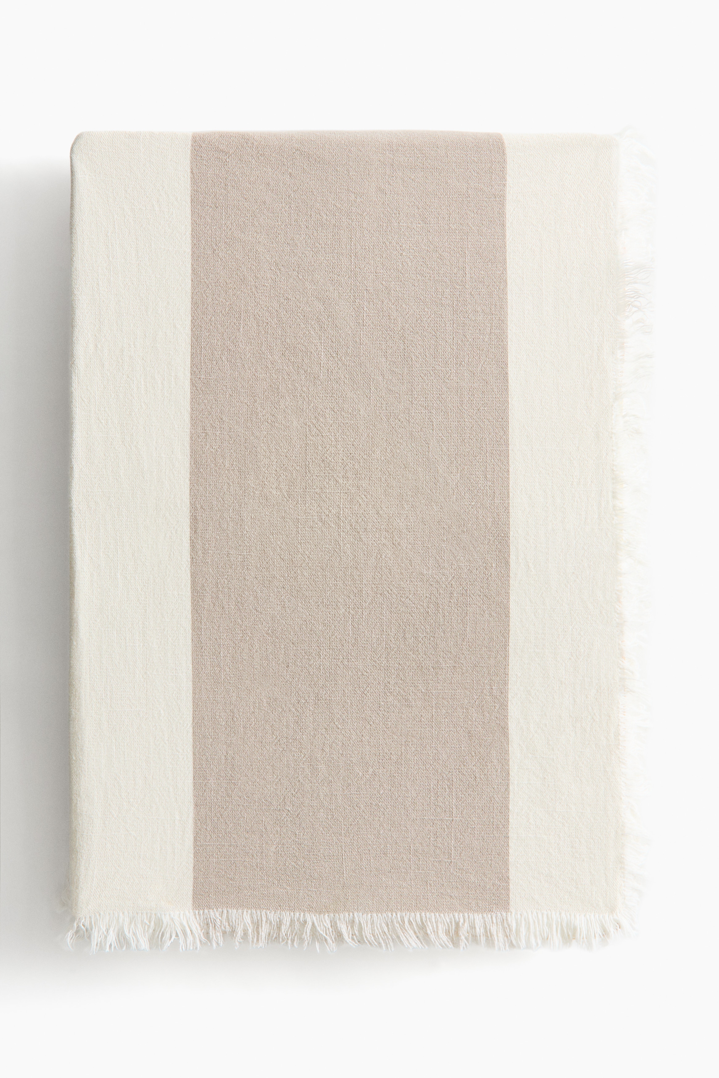 H&M Home - Raidallinen puuvillainen päiväpeite - Beige/Kermanvaalea - size: 150x250