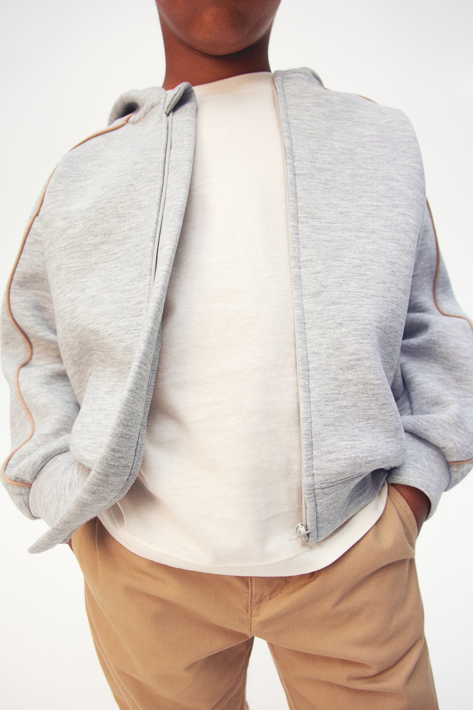 Scuba zip-through hoodie - Light grey marl - 5