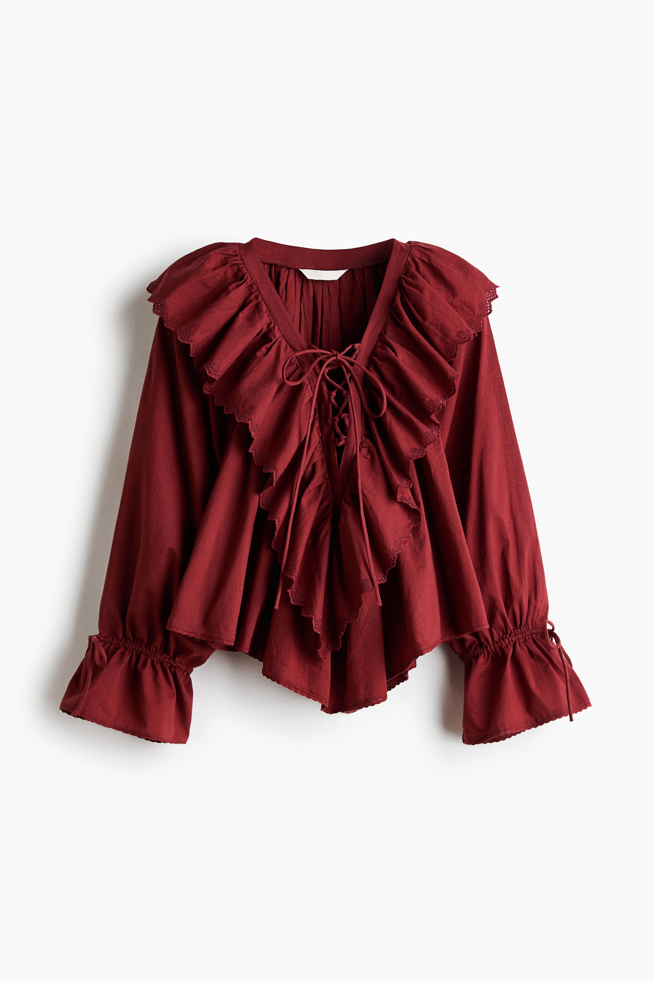 View larger image: Frill-trimmed cotton blouse - Dark red - Ladies | H&M IN 1