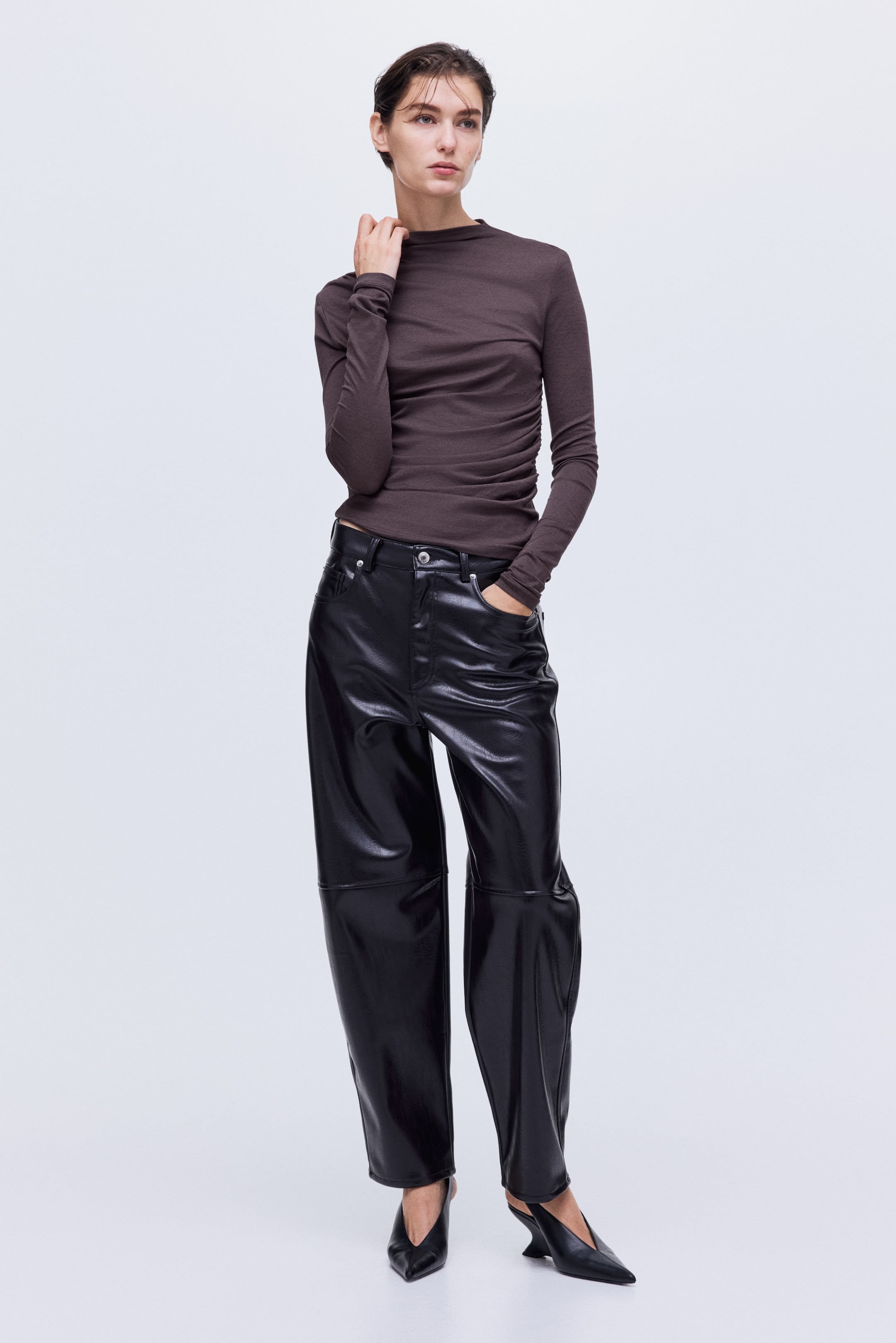 View larger image: Draped silk-blend top - Truffle grey - Ladies | H&M 1