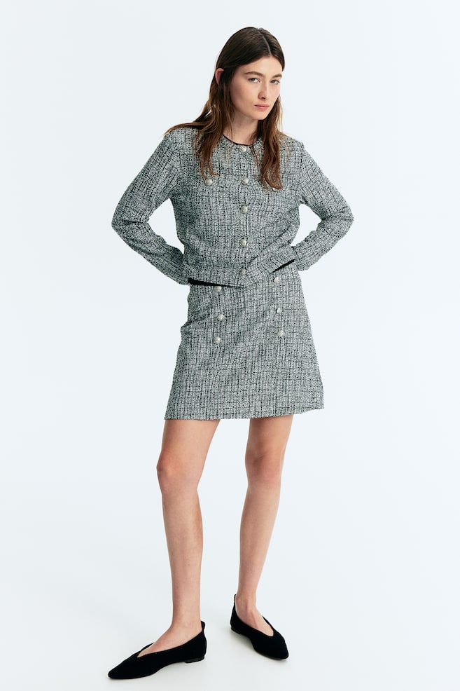 Textured button-front skirt - Black/Checked - 1