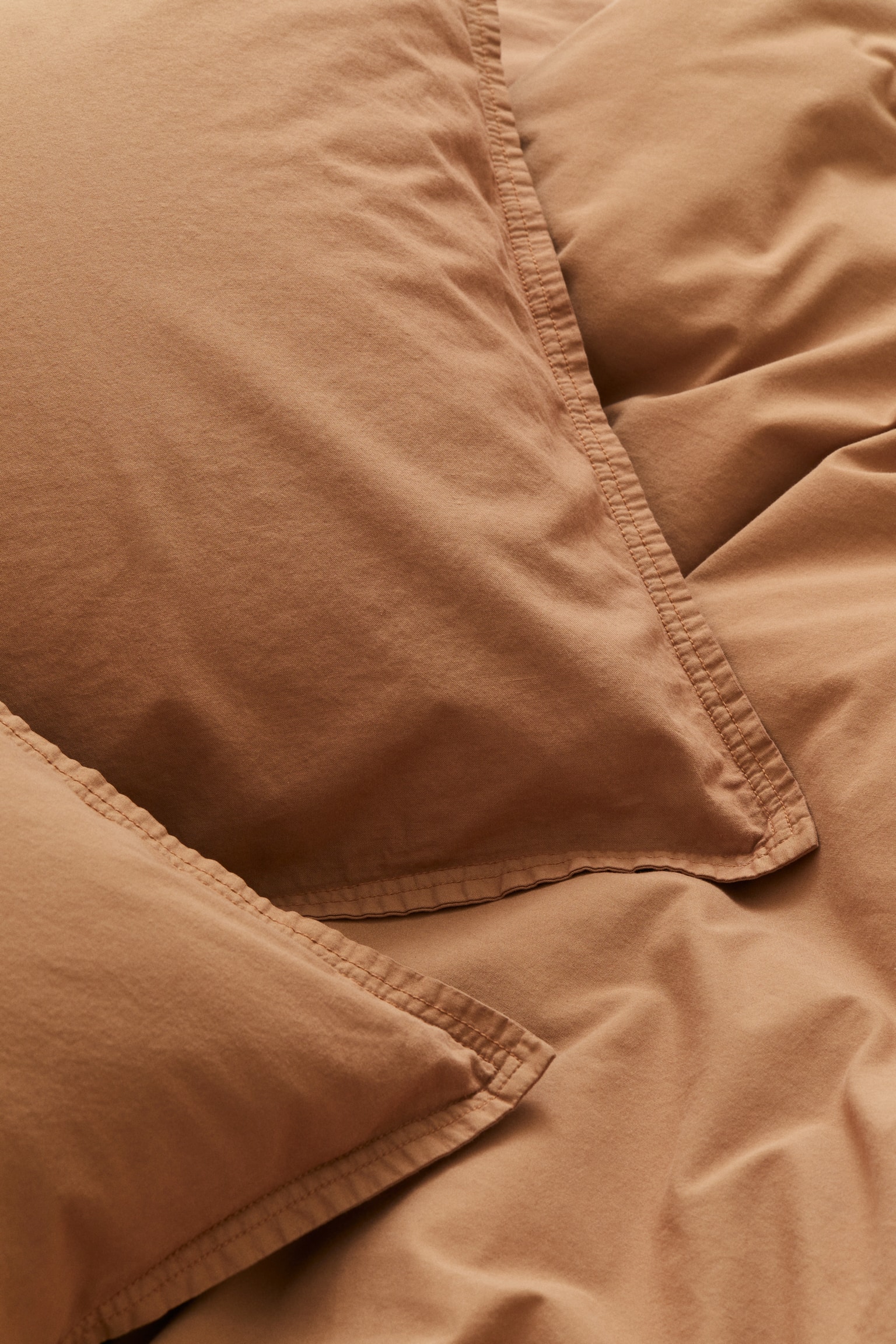 Washed cotton double/king duvet cover set - Rust/Light beige - 3