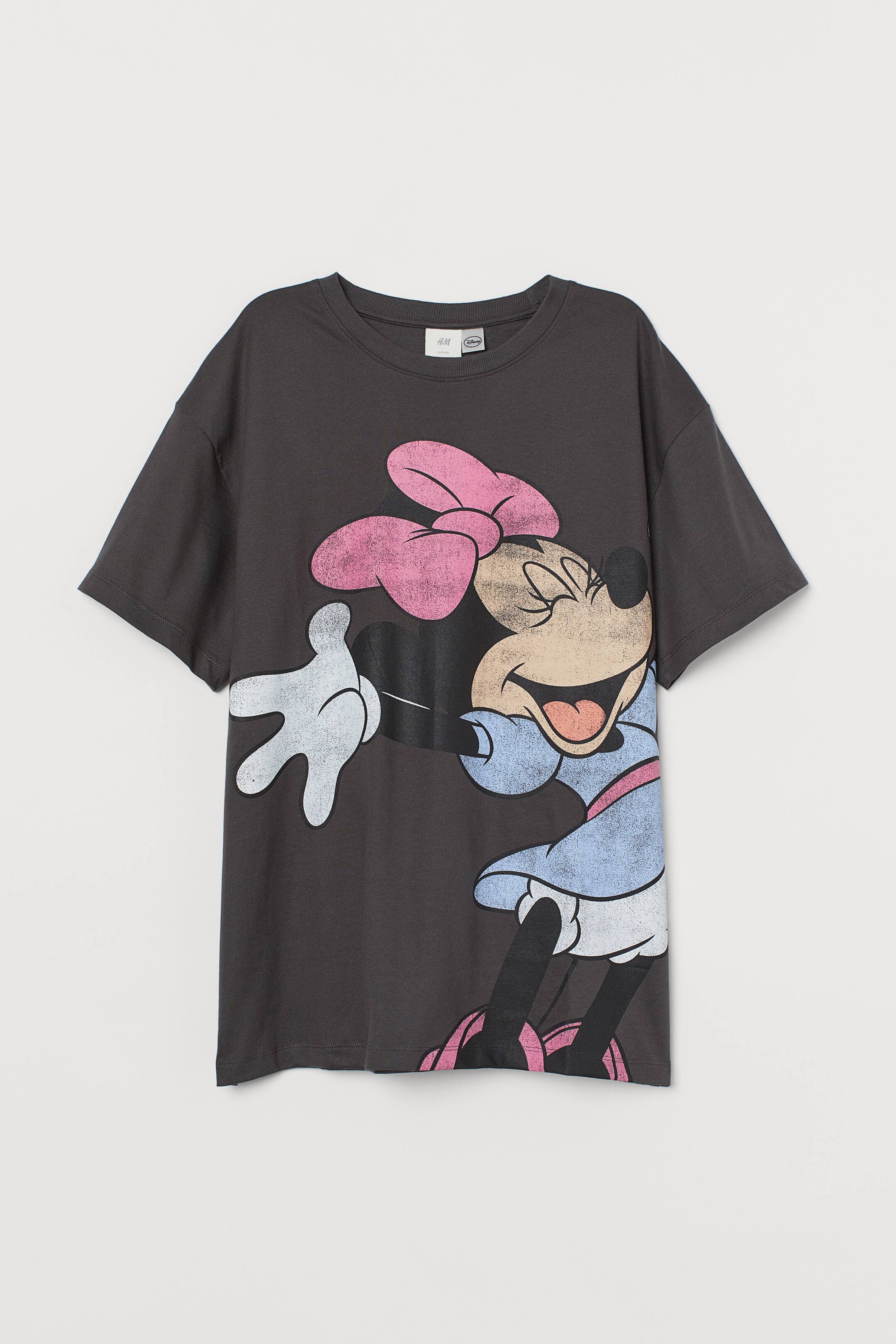 Oversized Printed T Shirt Dark Grey Minnie Mouse Ladies Handm Gb