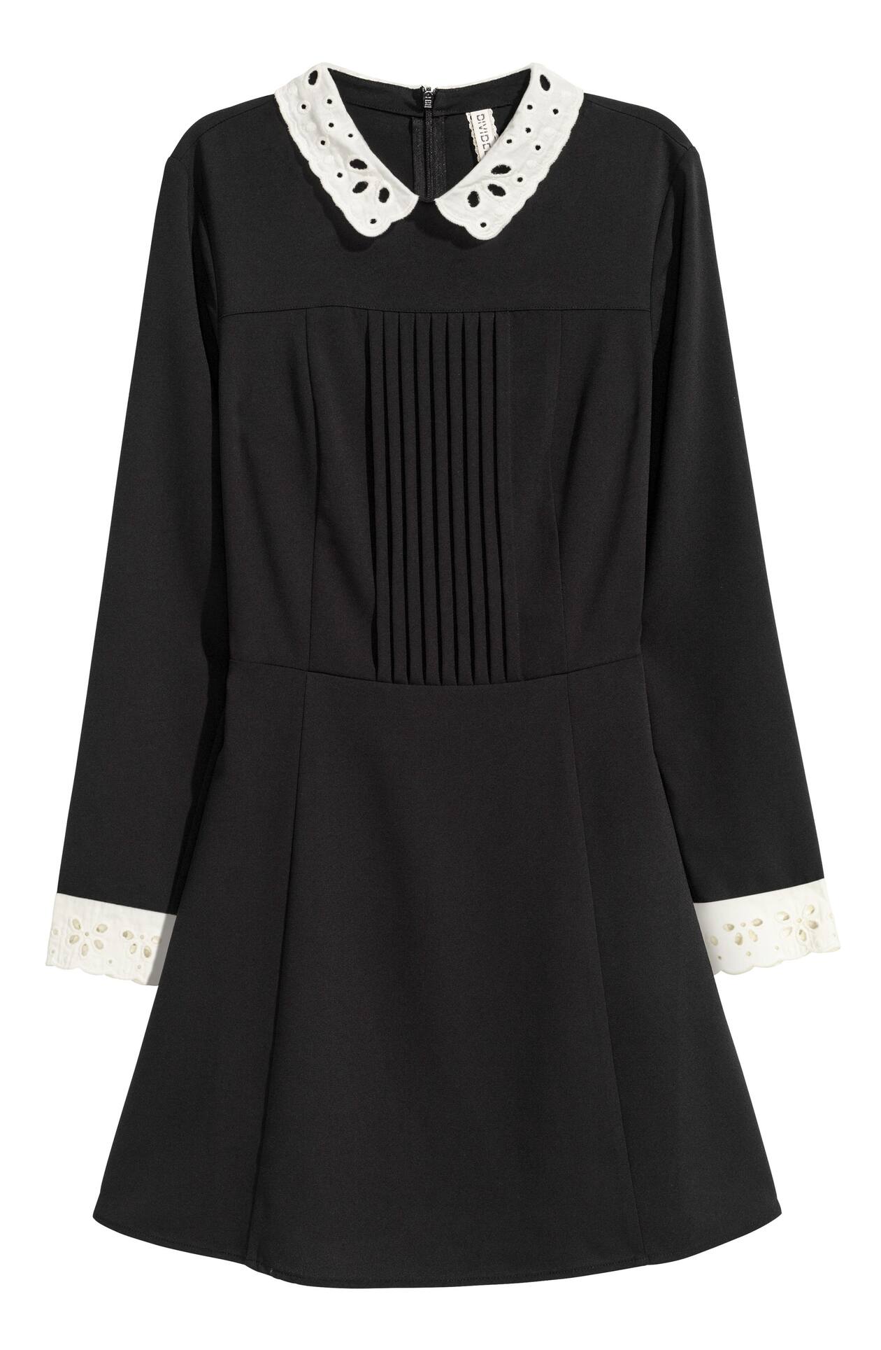 chinese dress ladies White Lace Collar Long Sleeve Black Edwardian Revival Dress, Black / L