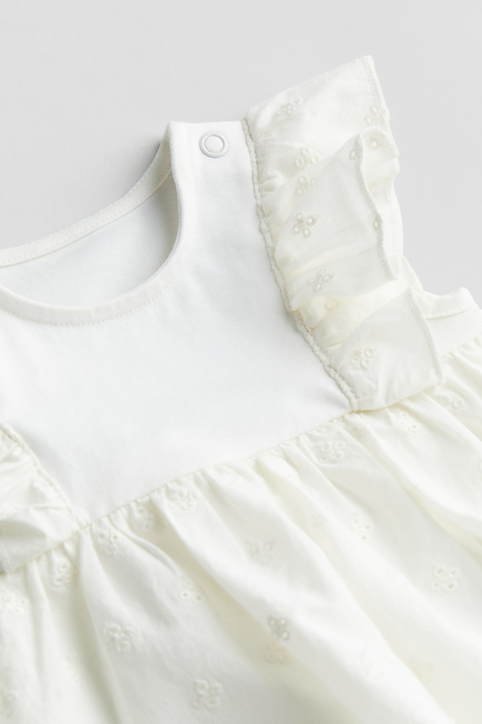 Frill-trimmed bodysuit dress - Cream - 3