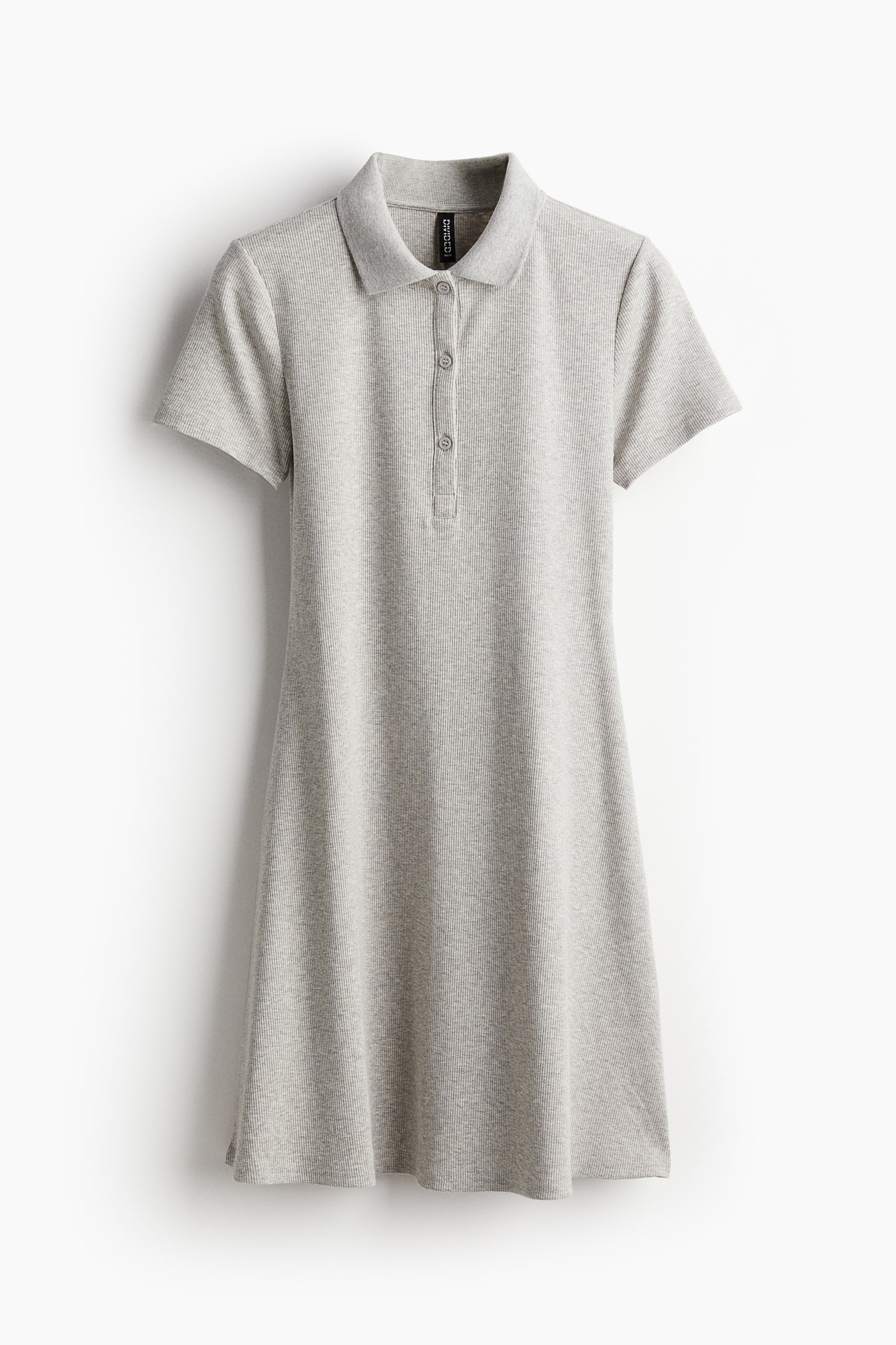 Collared ribbed dress - Grey marl/Cream/Black - 2