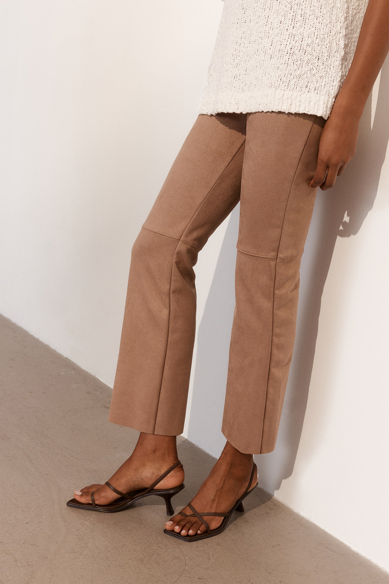 Napped knee-seam leggings - Beige - 4