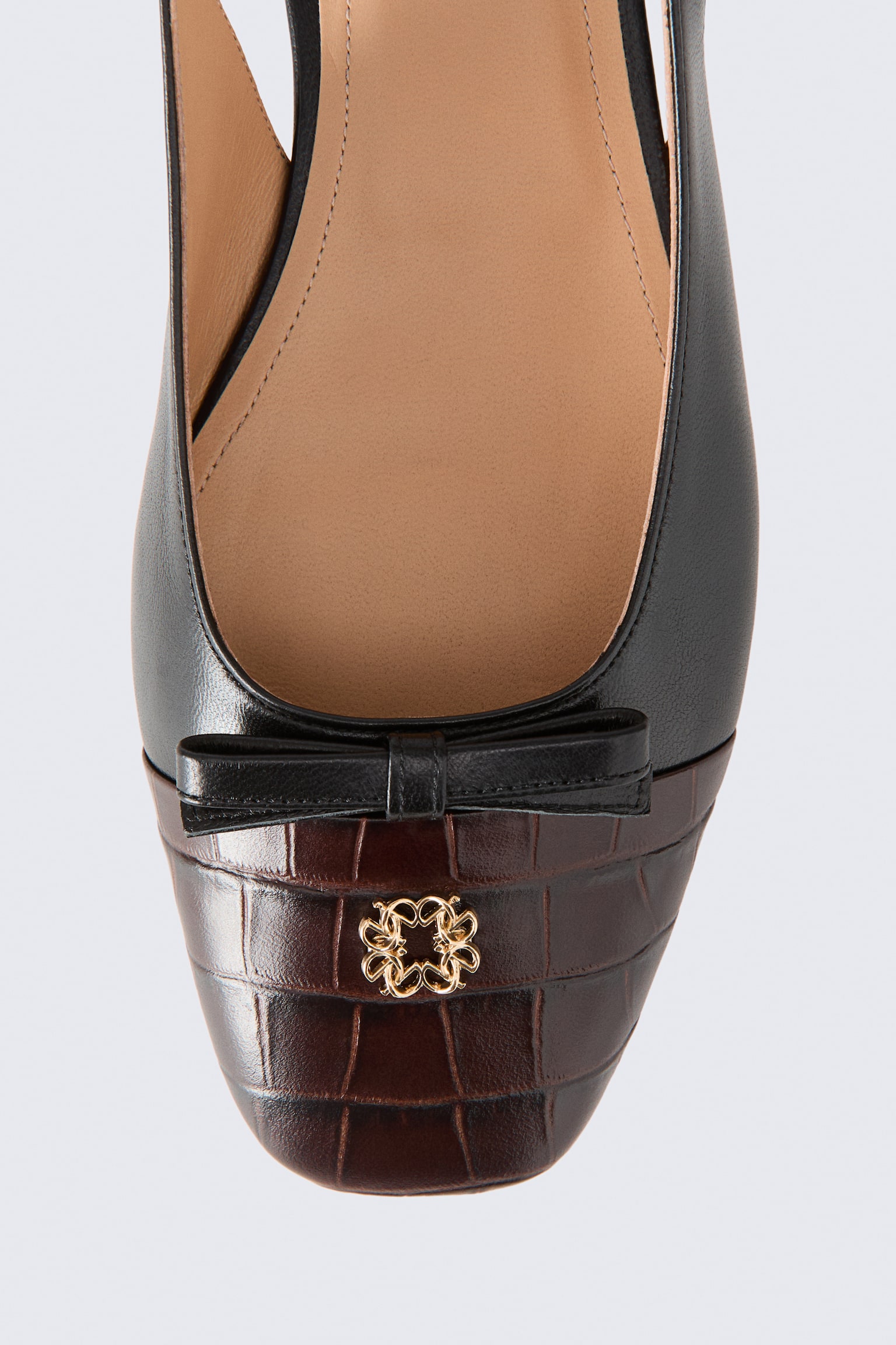 Женские туфли H&M Bow-Detail Leather Slingbacks, цвет: Чёрный / Коричневый — фото 3