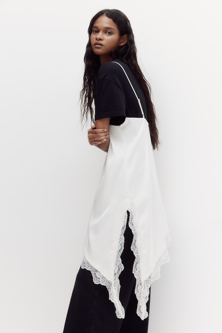h&m white lace dress Women's White Lace-Inset Cotton Dress