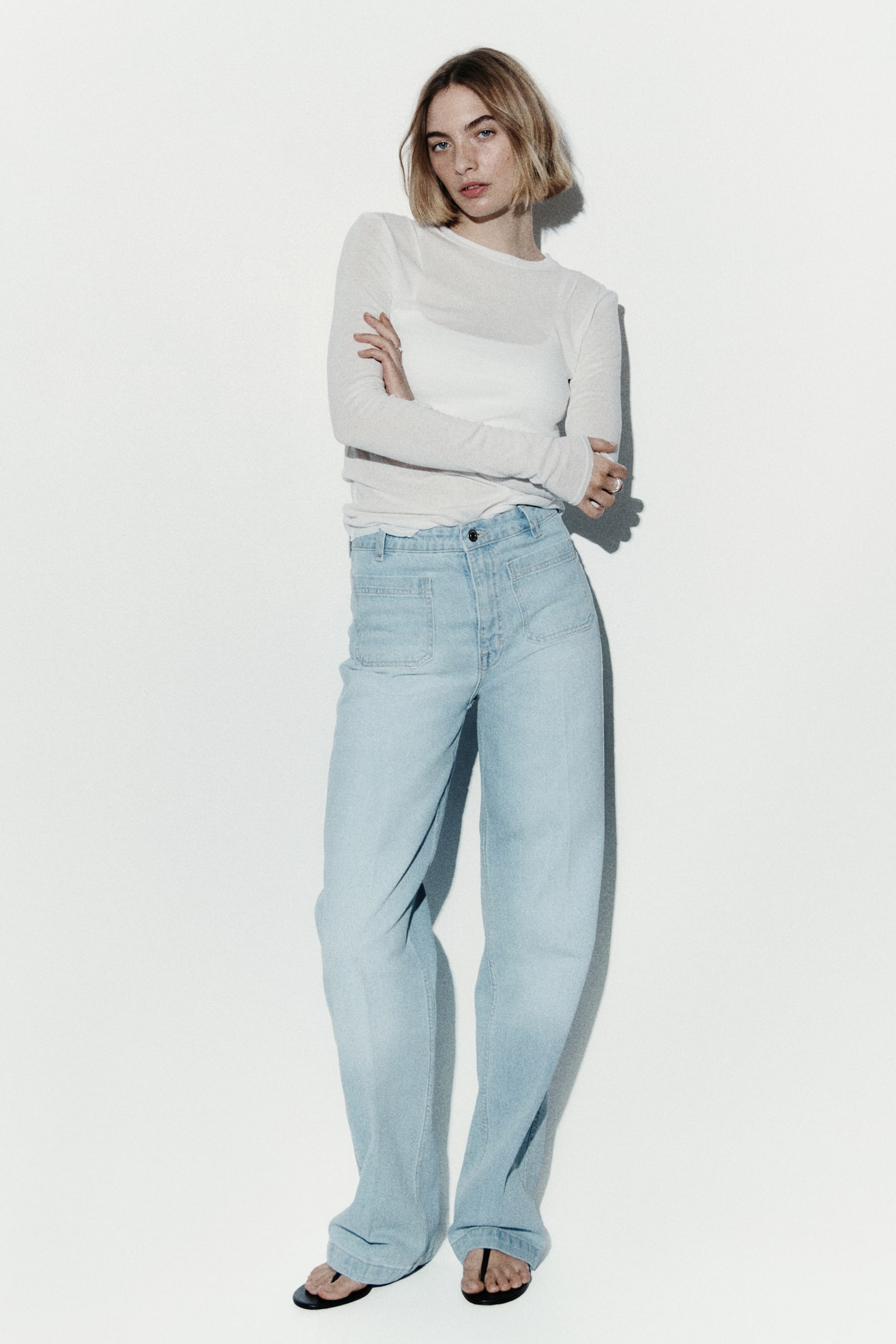 Wide High Jeans - כחול ג'ינס בהיר/כחול נייבי ג'ינס/חום כהה/לבן/כחול ג'ינס כהה/כחול ג'ינס בהיר/ורוד פודרה - 1