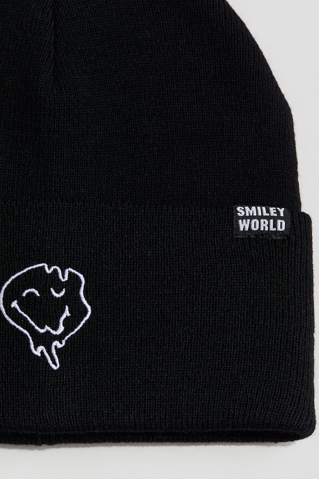 Embroidered-Detail Beanie - Black/SmileyWorld® - 2