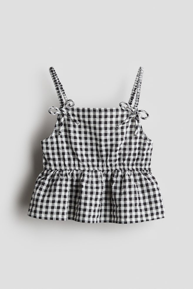 Bow-detail peplum top - Black/Checked/Powder pink - 1