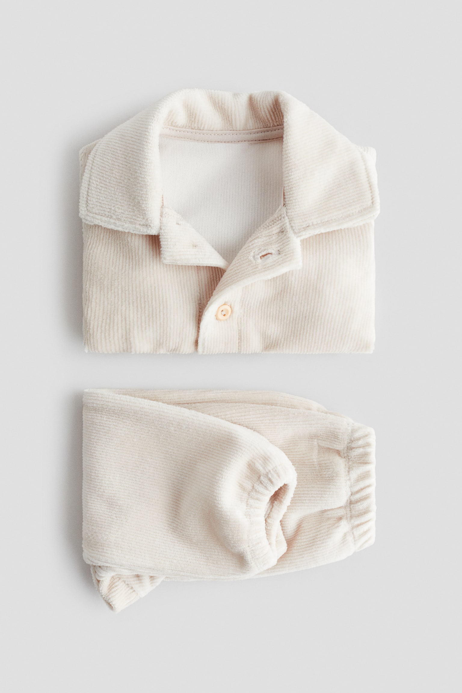 Dvoudílná souprava z žebrovaného veluru - Světle béžová - 5