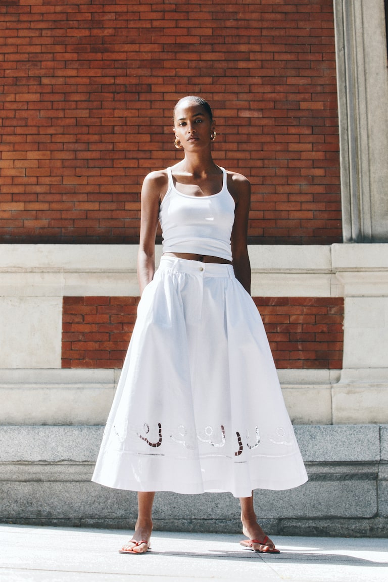 Saia em bordado inglês Branco SENHORA H&M PT