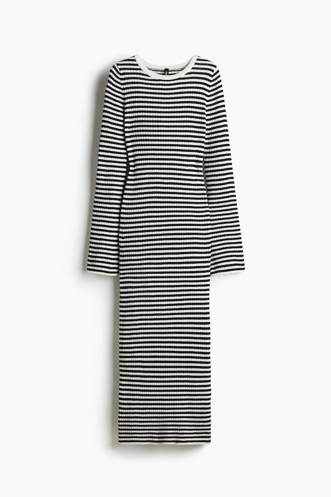 Vestido ajustado en punto de canalé - Crema/Rayas/Negro/Rayas - 1