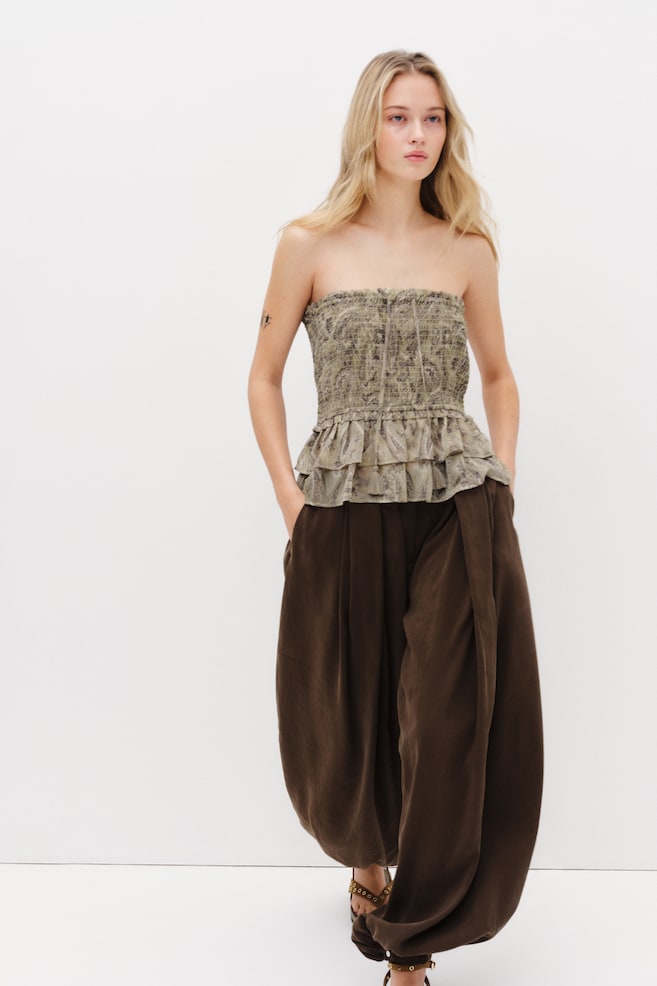 Smocked Bandeau Top - Beige/paisley/Orange/paisley/Dark red - 2