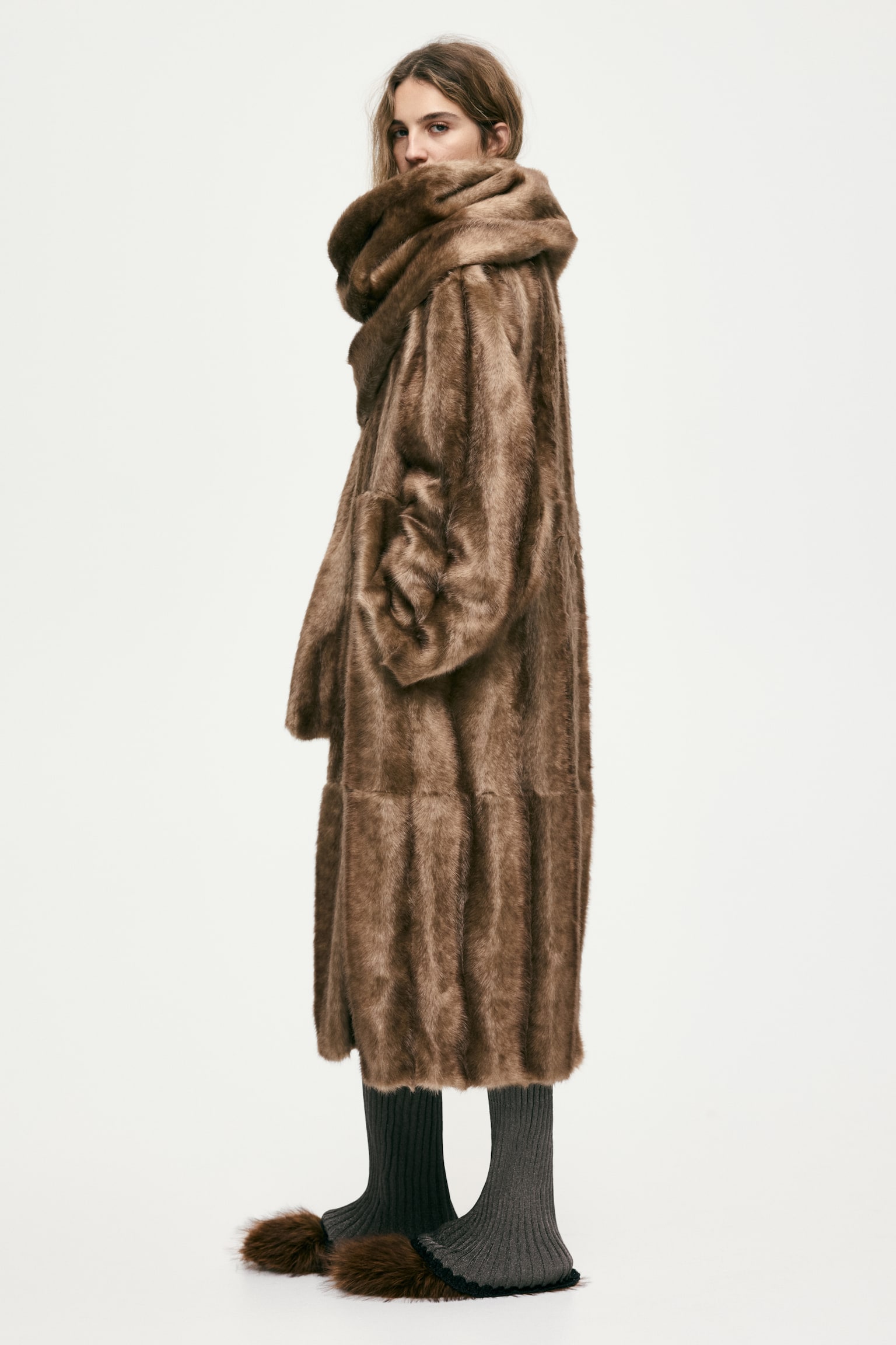 マフラーディテールコート - ダークベージュ - 7