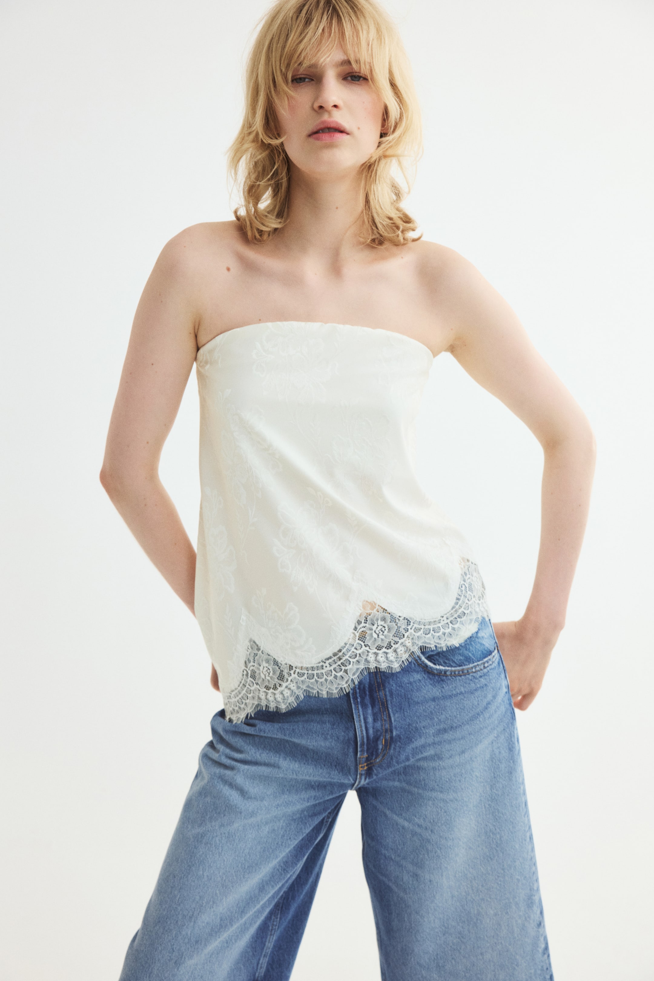 Asymmetric Jacquard-Jersey Bandeau Top