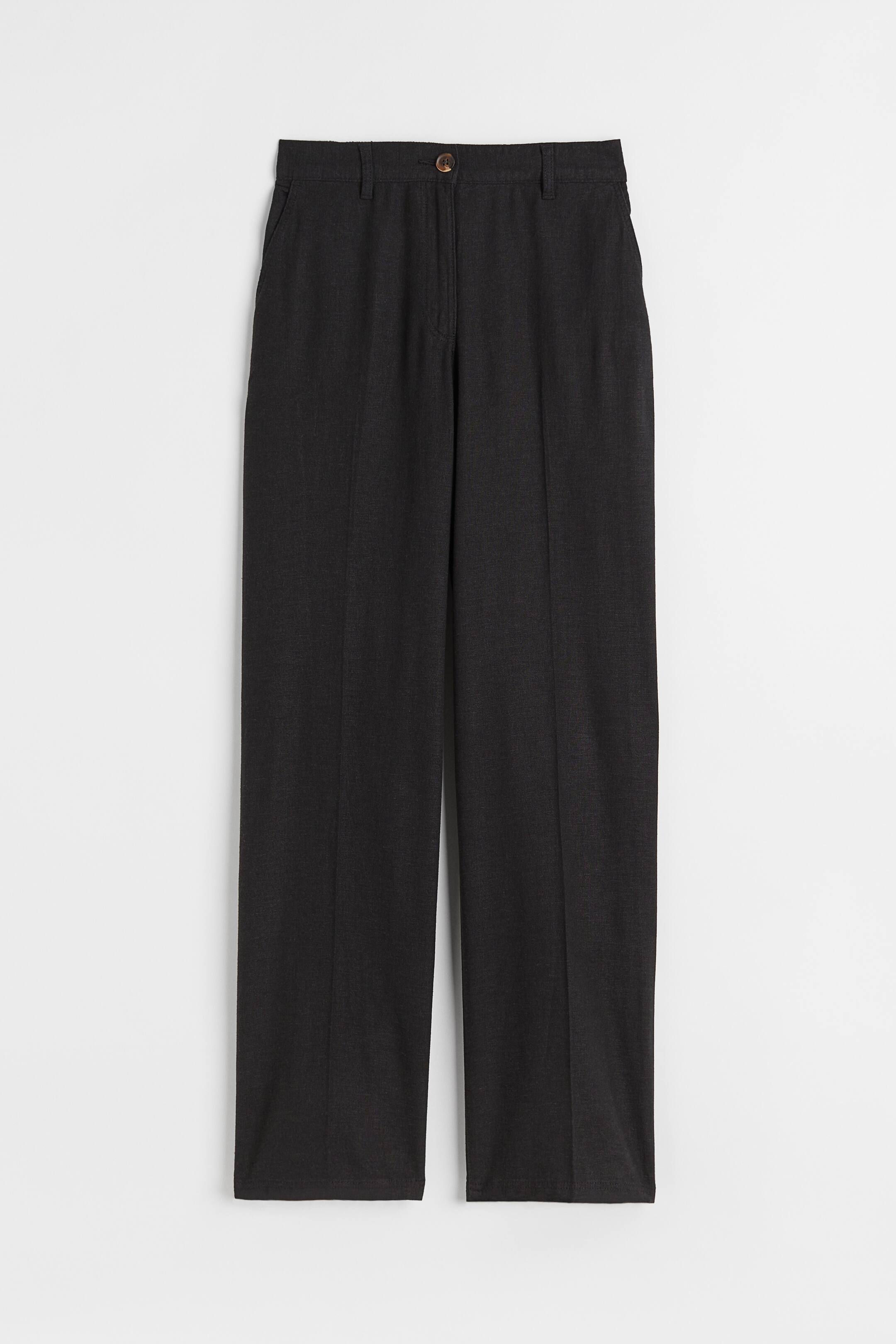 Xem ảnh lớn hơn: Quần dài linen pha dáng suông - Màu đen - Ladies | H&M VN 1