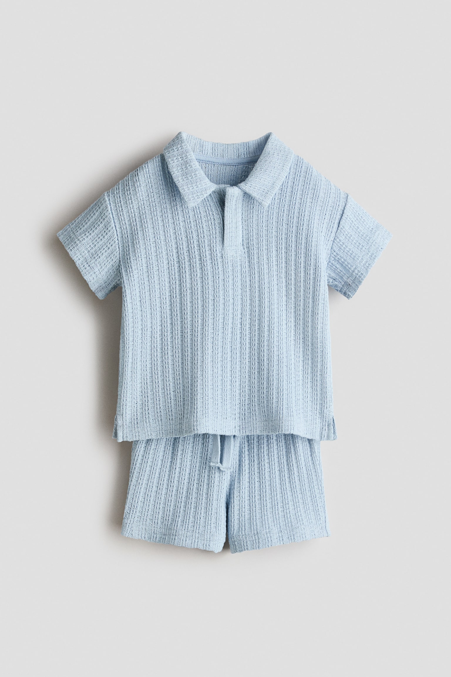 2-piece pointelle-knit set - Light blue/Light beige
