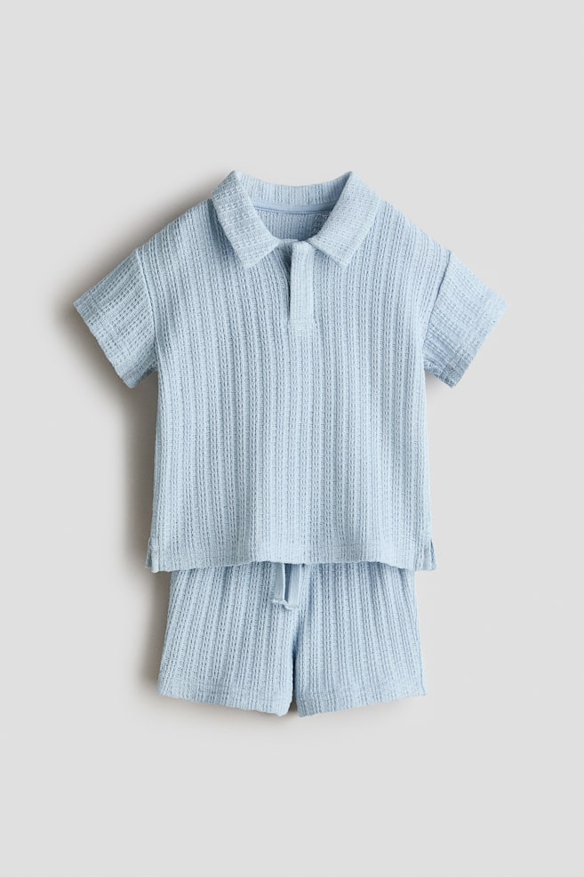 2-piece pointelle-knit set - Light blue/Light beige/Dark green - 1