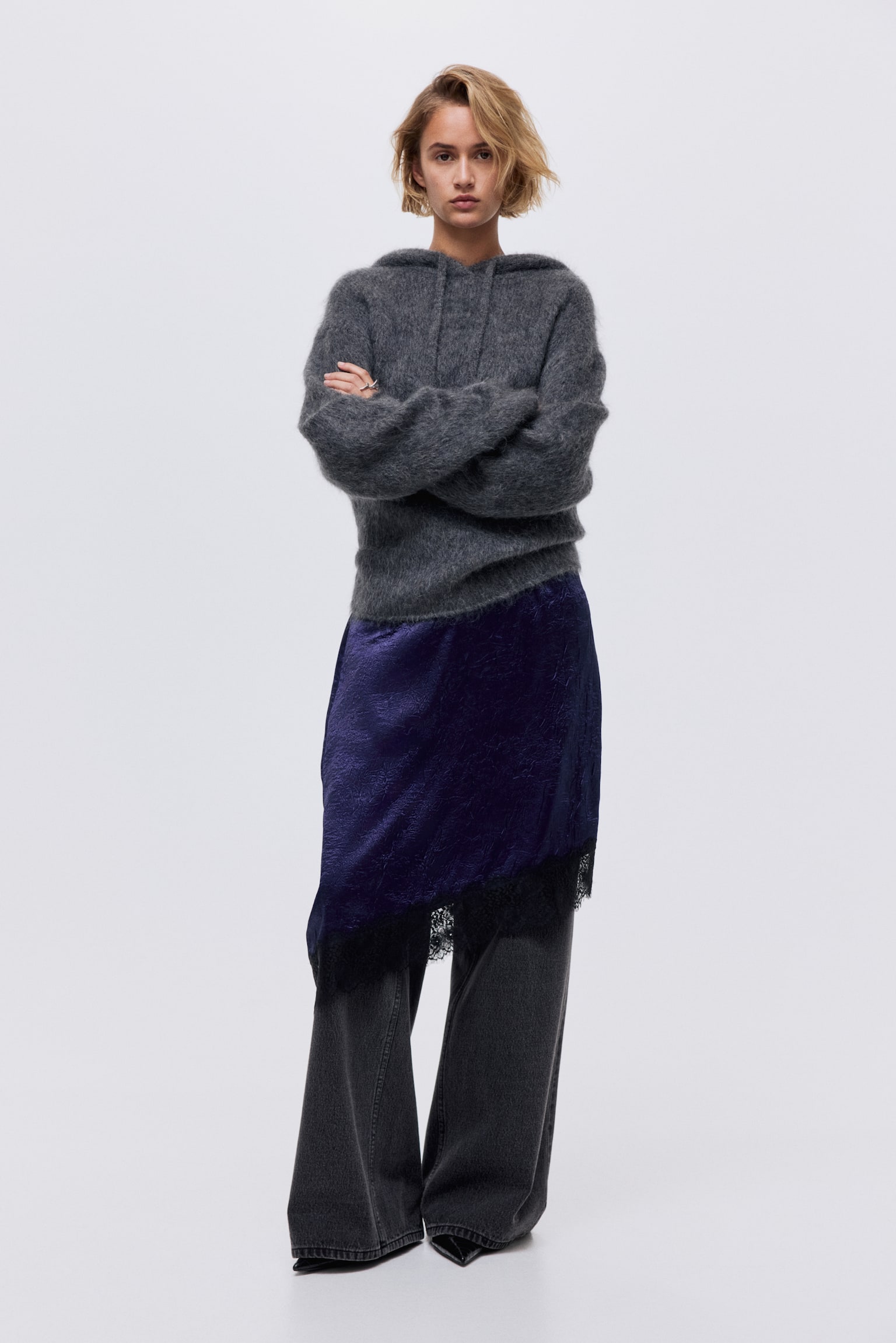 Robe midi avec dentelle - Bleu/noir - 5