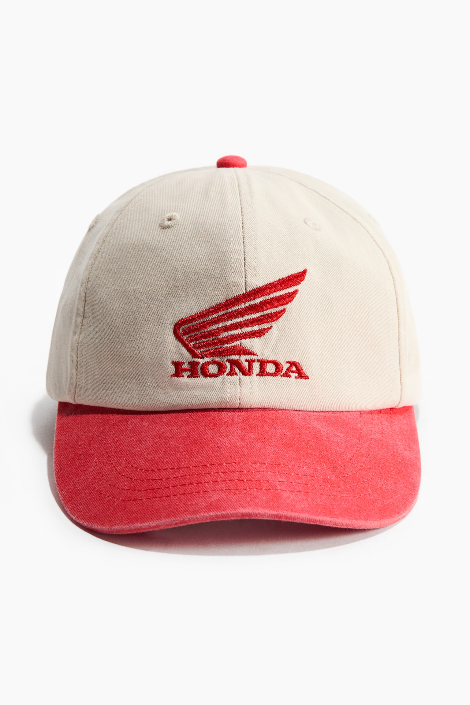 Motif-detail cotton twill cap - Red/Honda - 1