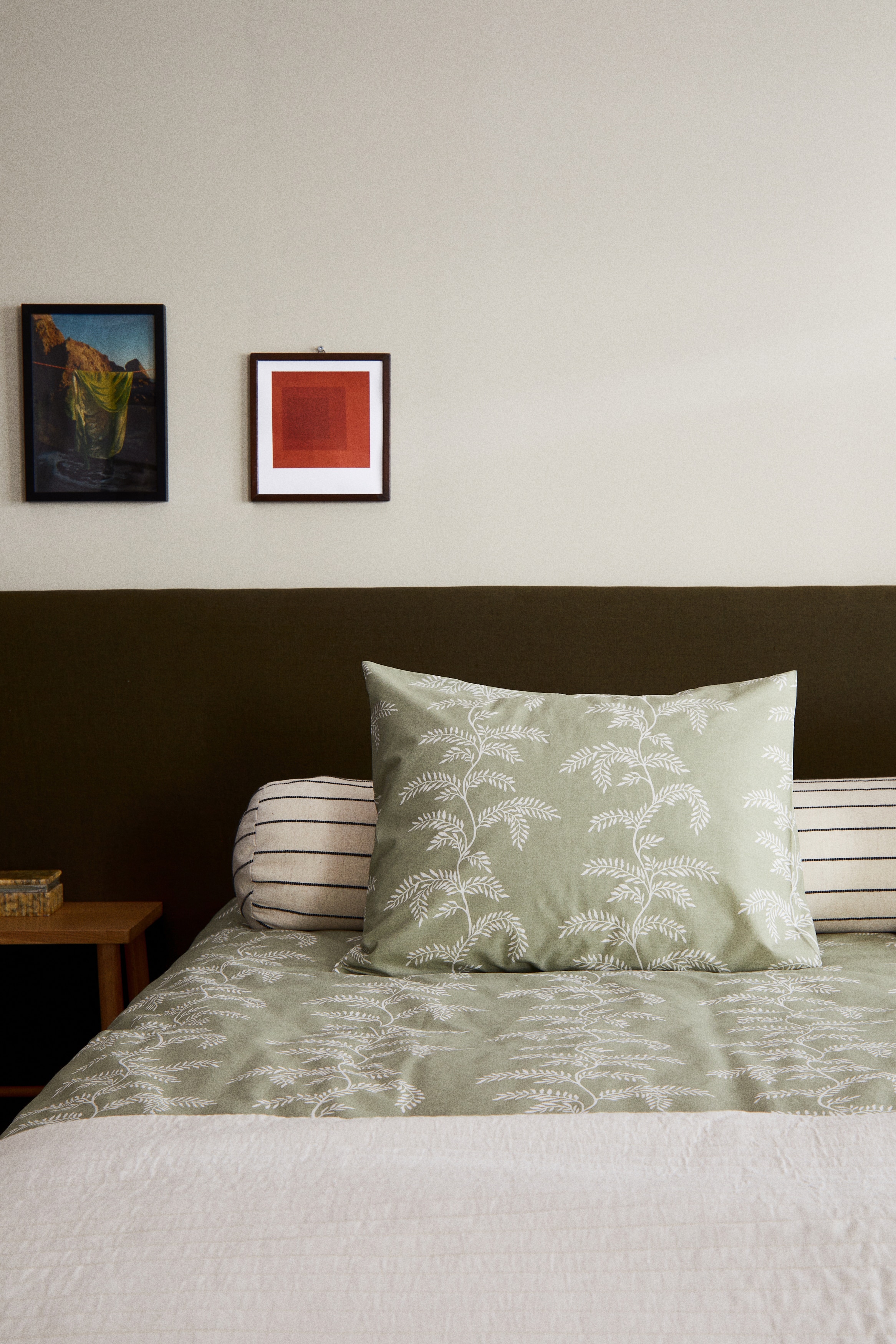 Patterned Twin Duvet Cover Set - Khaki green/patterned