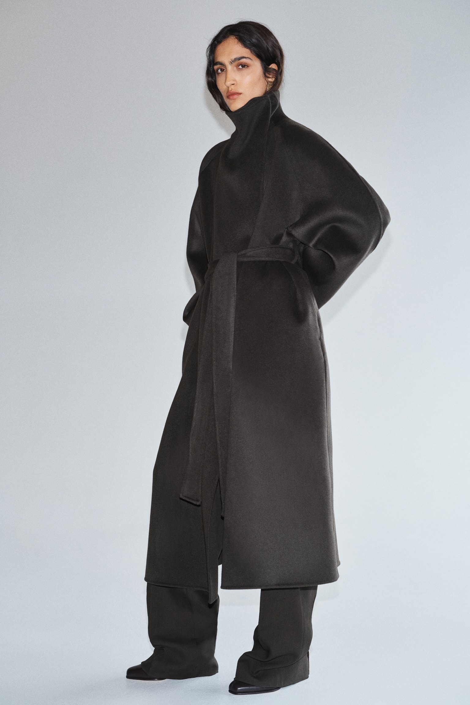 Oversized wool coat - Dark mole/Black - 1