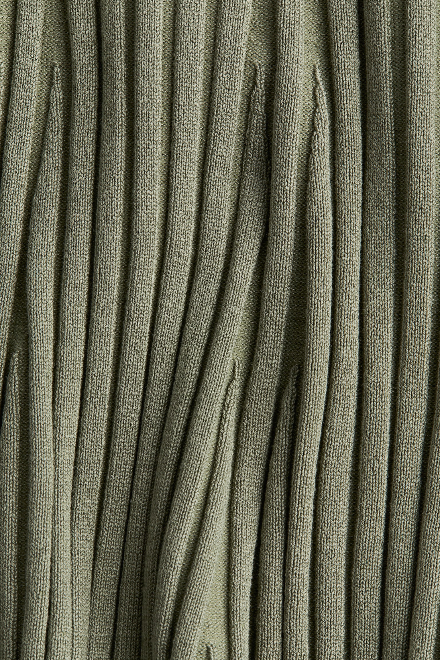 Rib-knit A-line skirt - Khaki green/Black/White striped/Light beige - 2