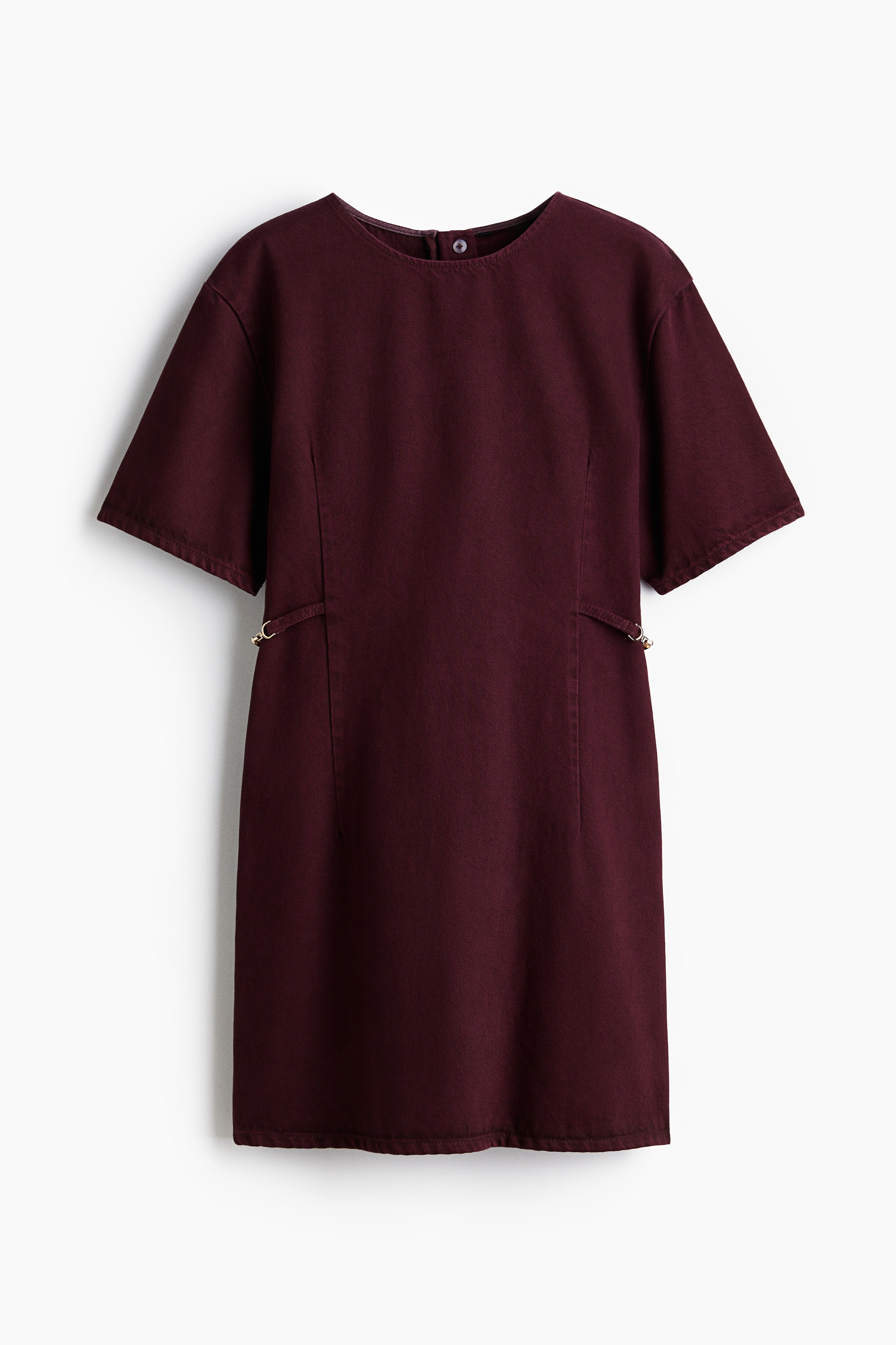 Buckle-detail denim dress - Burgundy/White/Dark denim blue