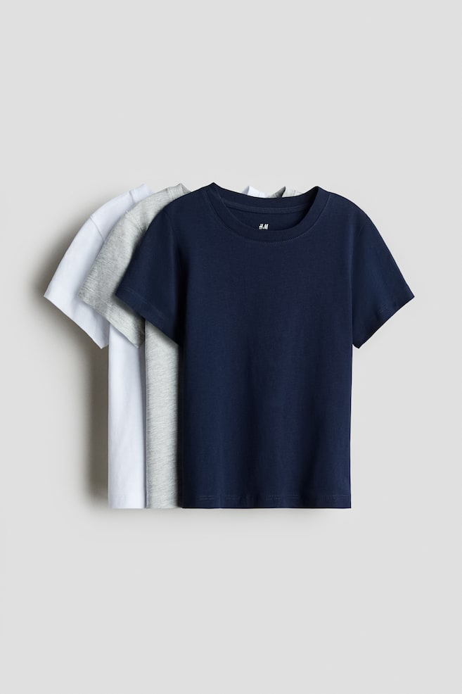 3-pack T-shirts - Navy blue/white/gray melange/White/Dark blue/white striped - 1
