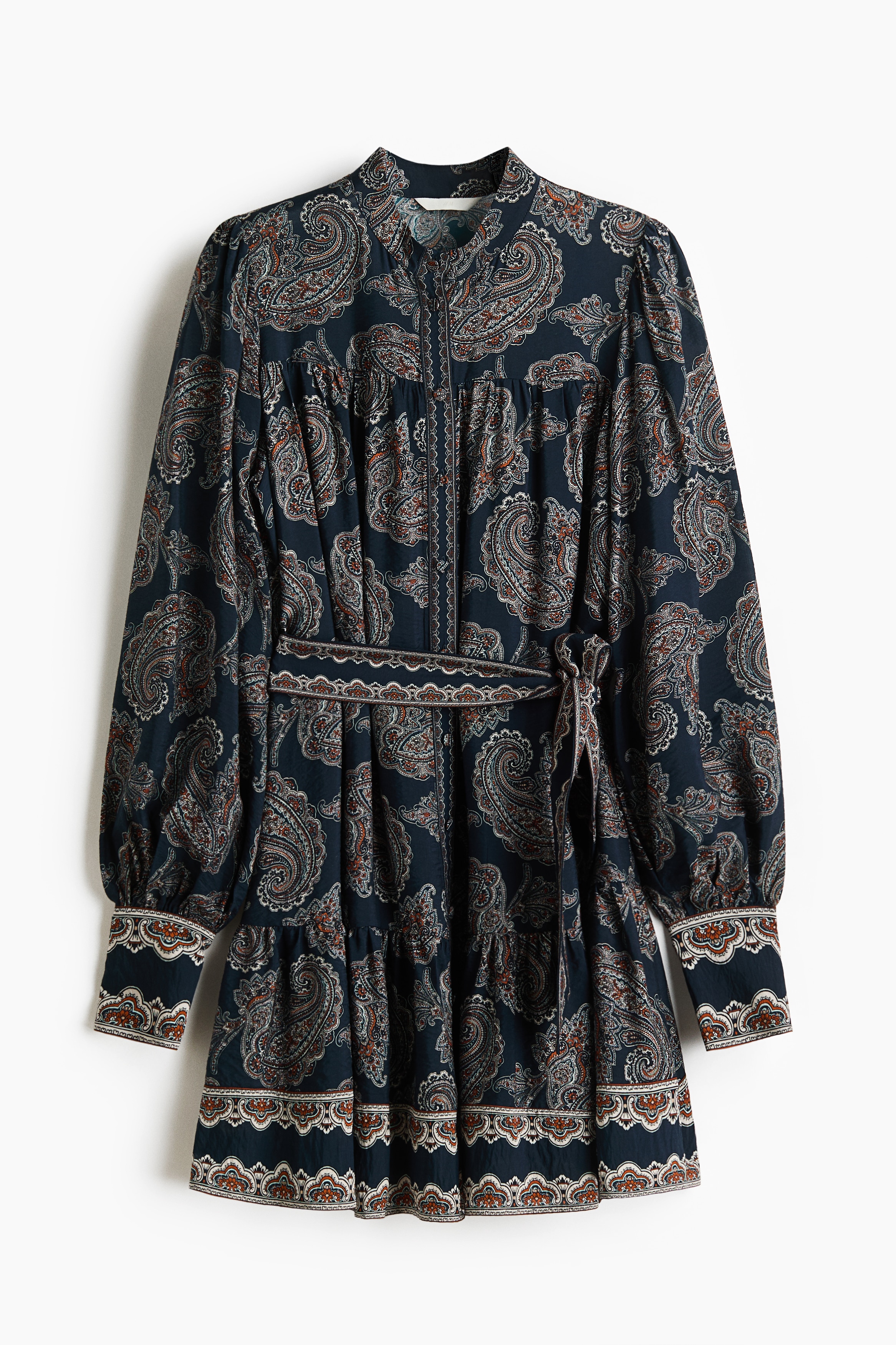 Robe tunique avec ceinture à nouer - Bleu foncé/motif cachemire/Noir/fleuri