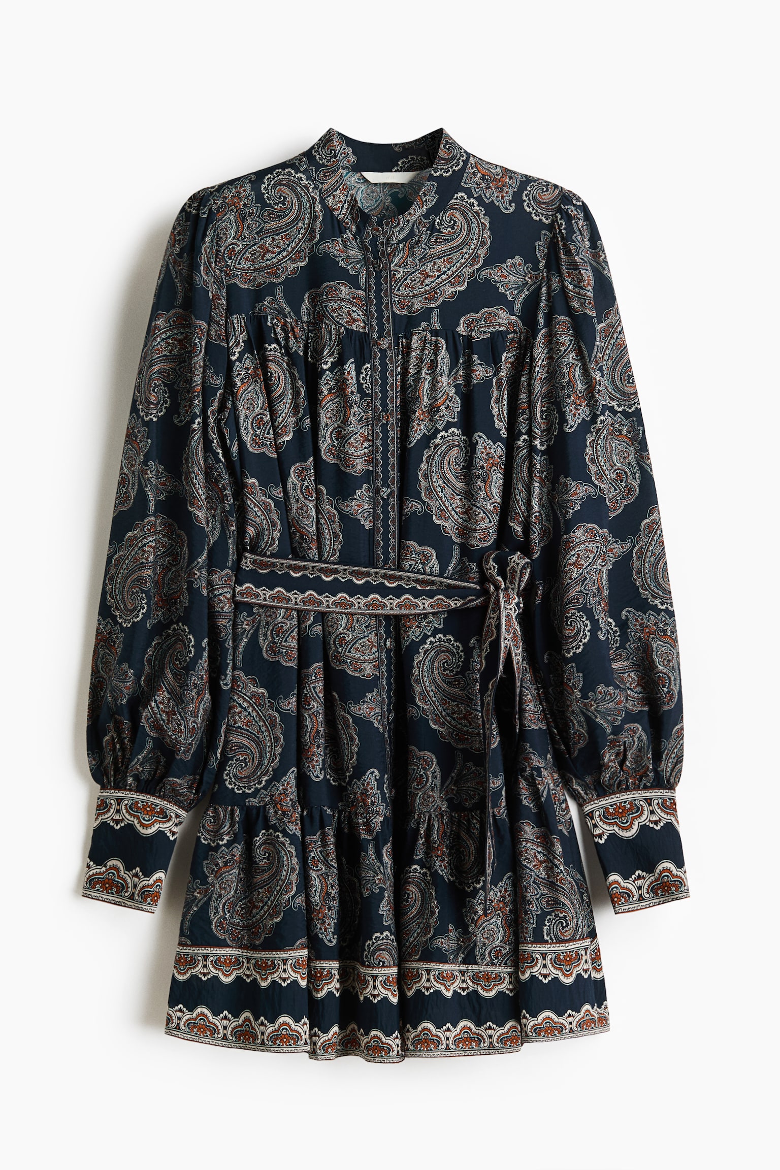 Tie-belt tunic dress - Dark blue/Paisley pattern/Black/Floral - 2