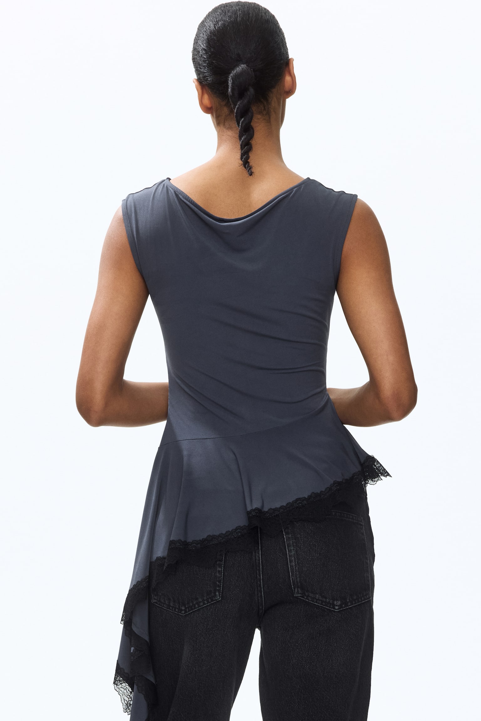 Lace-trimmed top - Dark grey/Dark brown - 5