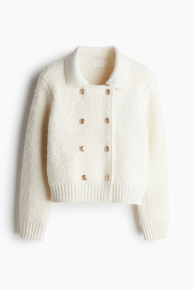 Cardigan bouclé a doppio petto - Crema - 1