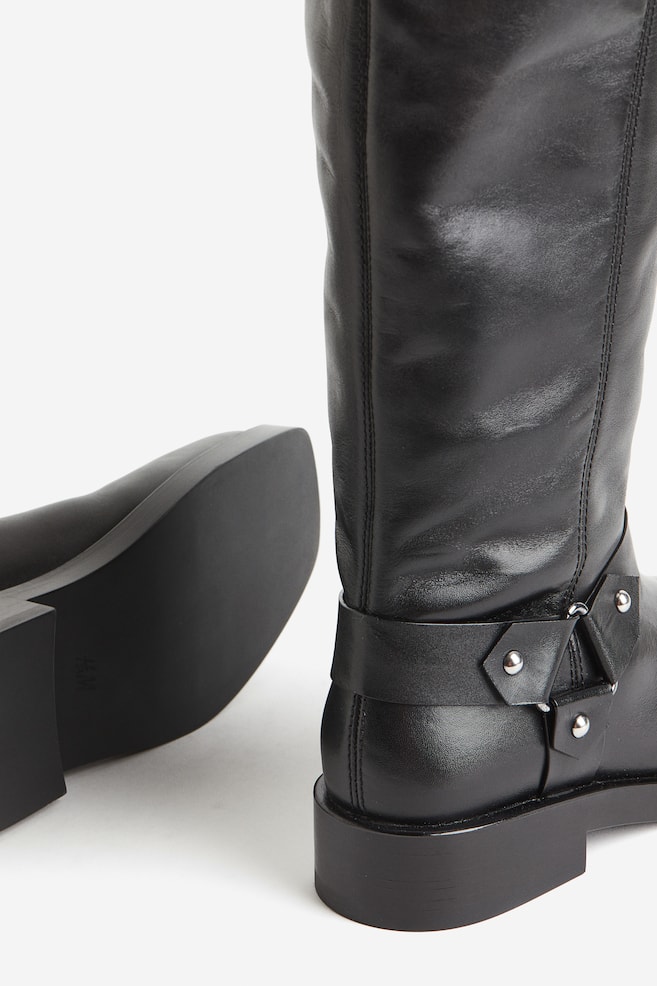 Overknee-støvler i læder - Sort - 2